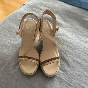 Vince Camuto Tan and Brown Wedge Sandals